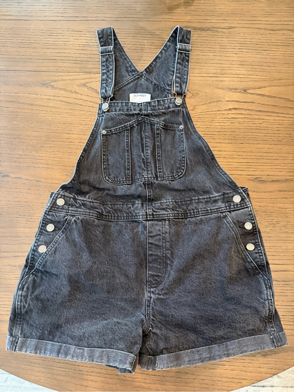 Old Navy Charcoal Washed Denim Short Overalls